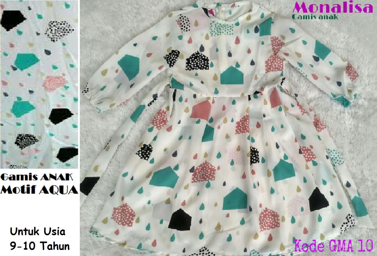 Gamis ANAK Monalisa Motif AQUA Untuk Usia 9 - 10 Tahun