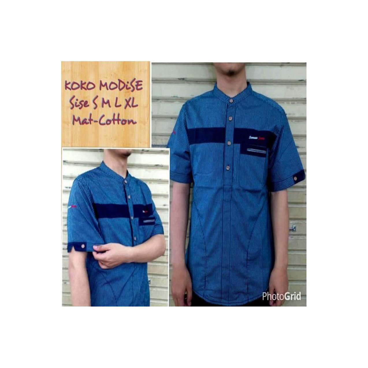 Baju Muslim Pria Samase Clothes-Baju Koko Lengan pendek garis biru tua
