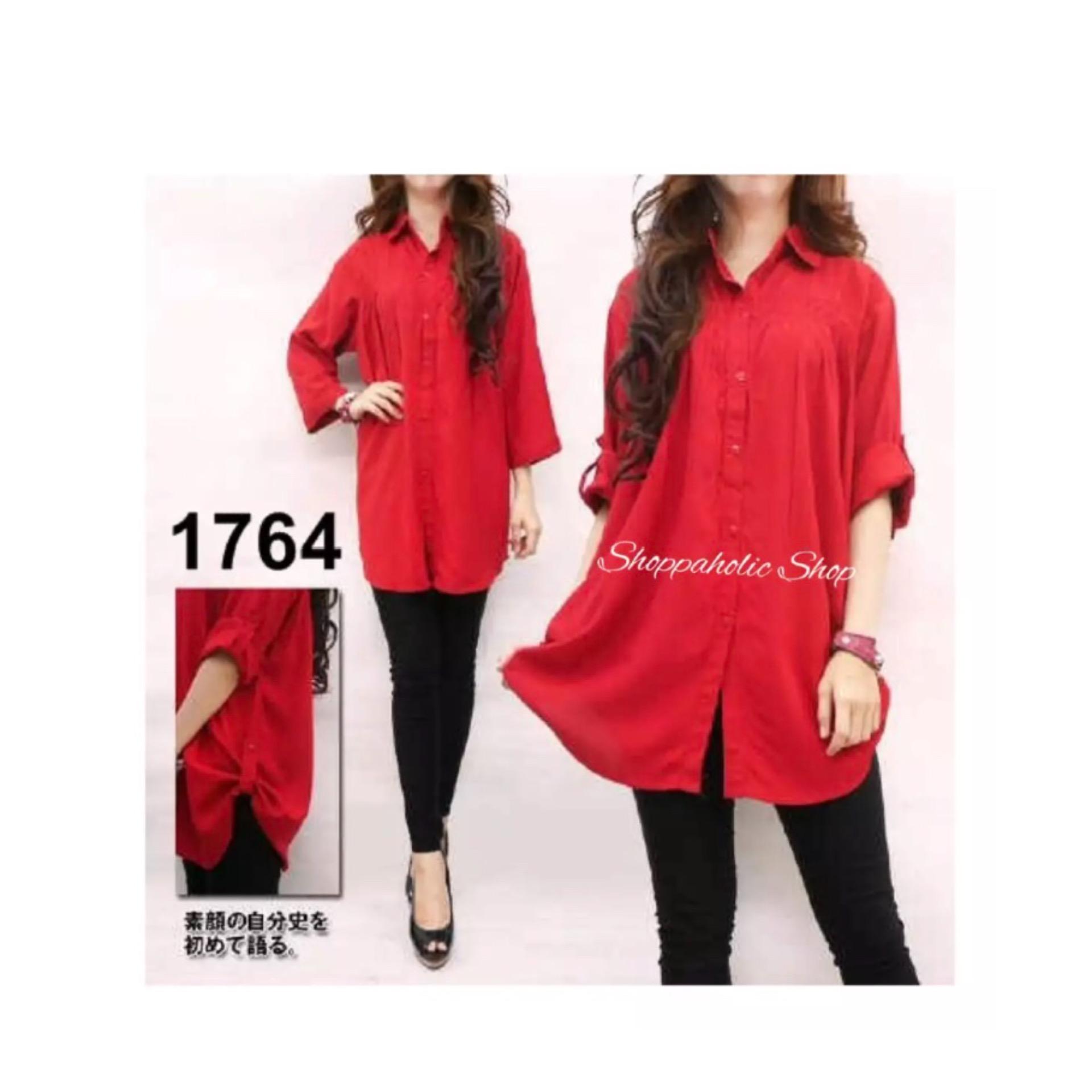 GA Fashion Kemeja Jumbo Polos Merah Baju Wanita / Blouse Korea / Atasan Wanita / Baju Formal / Kemeja Wanita / Kemeja Formal / Atasan Muslim / Kemeja Cewek Tunik / Blouse Sabrina / Dress Muslim / Dress Cantik
