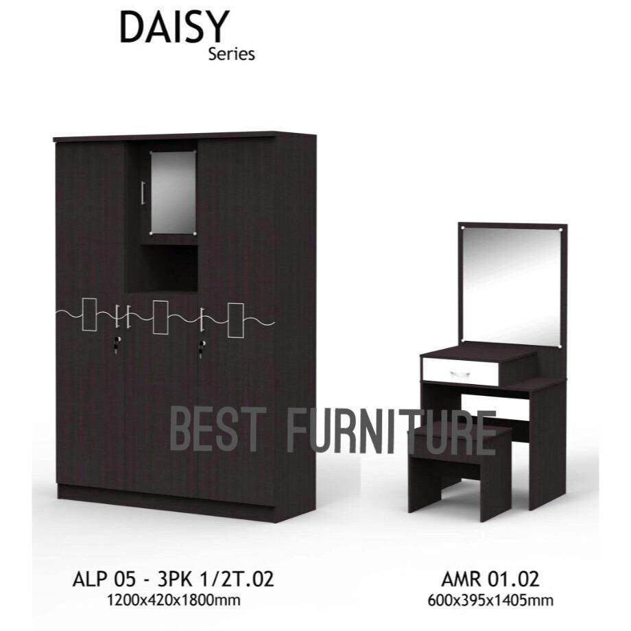 Best Furniture MMG Paket Lemari Pakaian 3 Pintu dan Meja Rias Set
