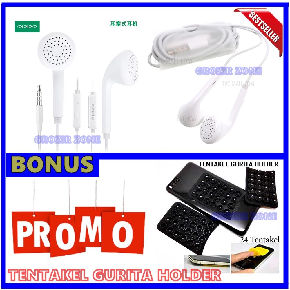 OPPO Handsfree / Headset For Oppo R9 / All Oppo Stereo 3.5MM Original - White + Gratis Holder Gurita ( Grozir Zone )