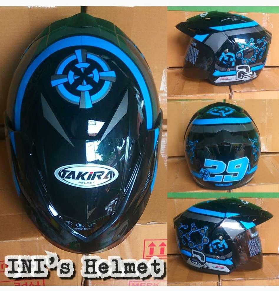 Helm ARL Pet Dewasa (No Double Visor) Murah Takira List Biru Gun Metalic – SNI – INIs Mart Jakarta