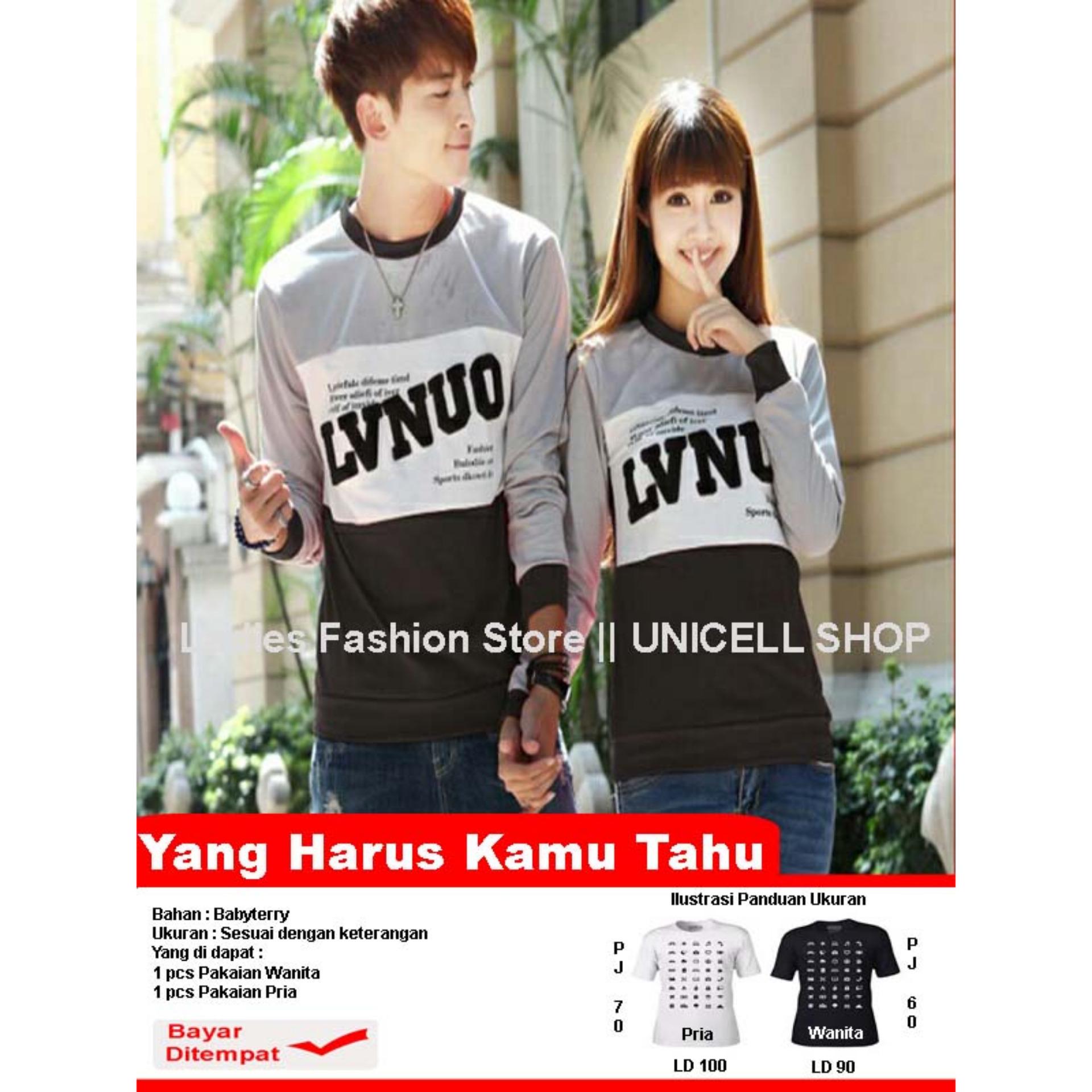 UC Kaos Couple lengan Panjang LVNUO / Kaos Polos hitam / Sweater Pasangan / T-shirt Pasangan / Pakaian Kembar / Kaos Pria Wanita LC - Abu Hitam - A0123 D3C