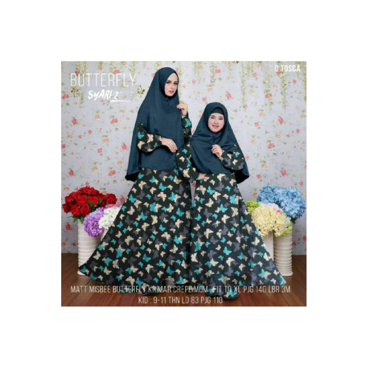 Baju Couple/Gamis Couple/Sarimbit/Syari Butterfly MOM&KIDS 2 D Tosca