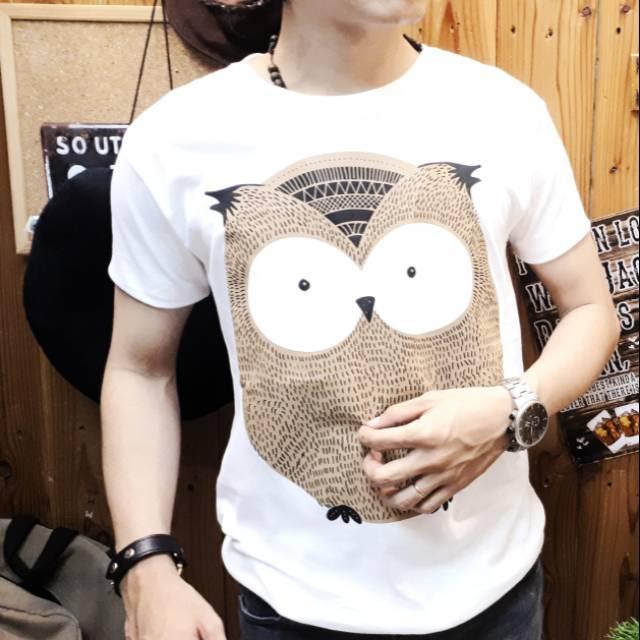 Kaos pria owl white/kaos distro