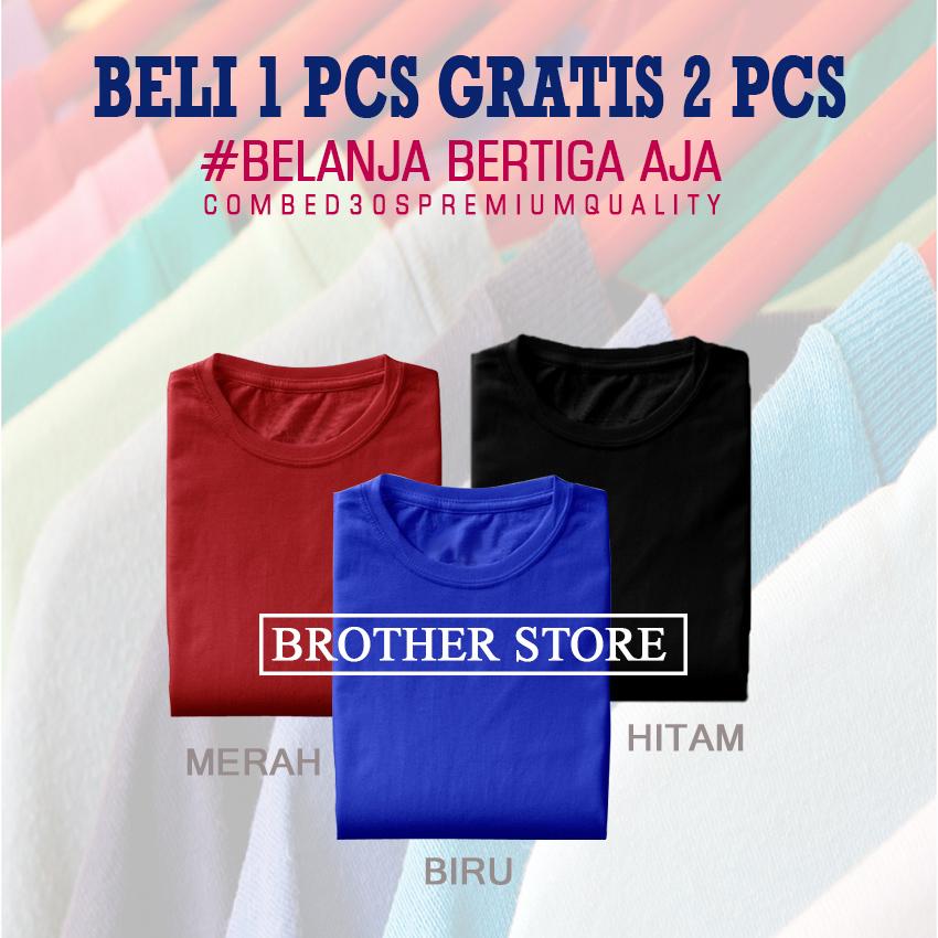 Kaos polos beli 1 gratis 2 pcs Biru Merah Hitam Premium