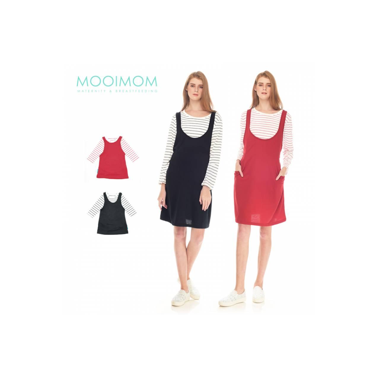 MOOIMOM Long Sleeves Nursing Dress Couple Baju Hamil Menyusui Ibu Anak