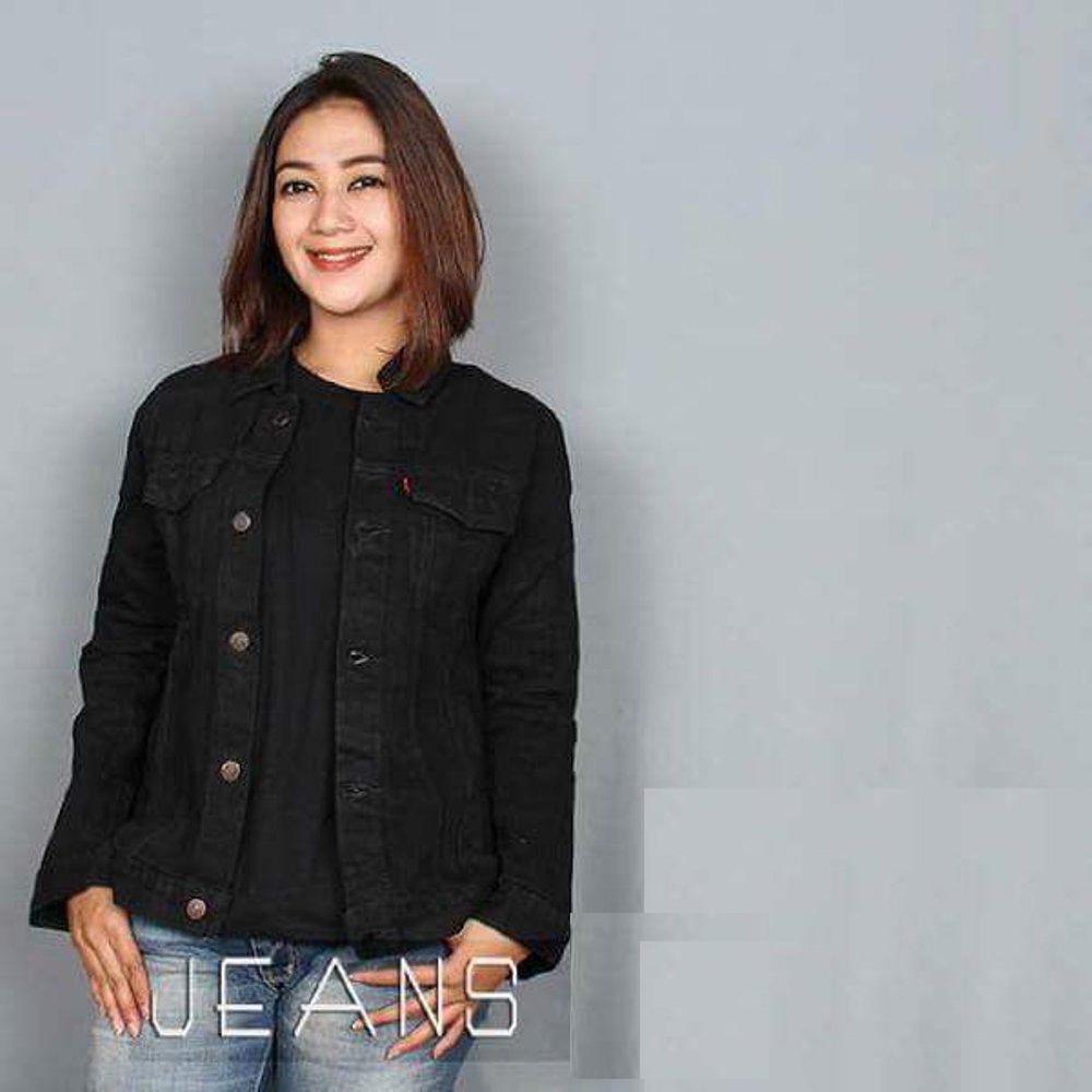 Jaket levis bahan jeans denim warna garmen/hitam dan biru size M,L,XL,XXL