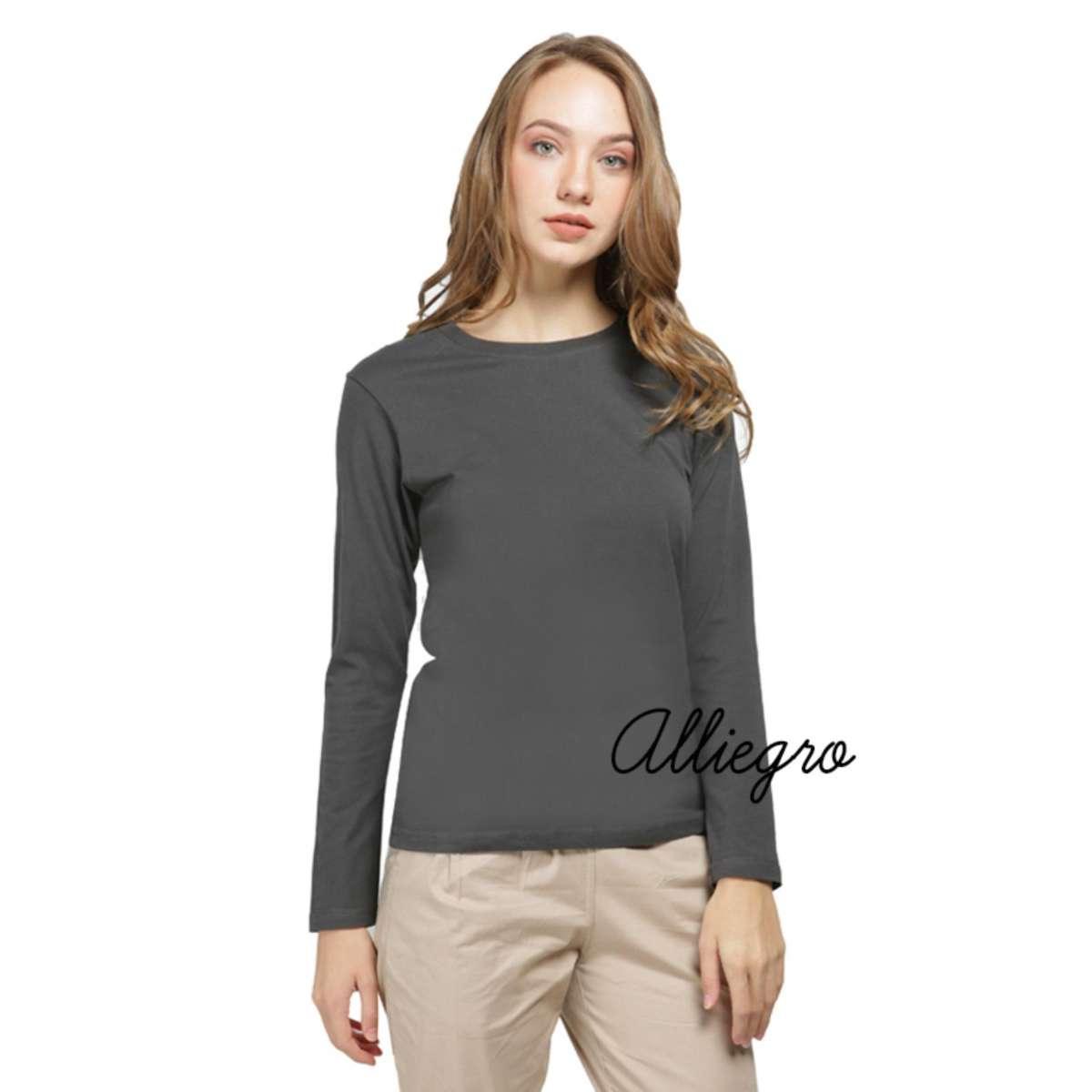 Alliegro Kaos Polos Wanita Lengan Panjang Putih - T-Shirt Kaos Distro Cewek Tumblr Tee Premium Kaos Atasan Wanita