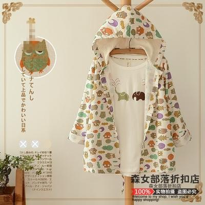 Blus Gaya Jepang Mantel Wanita Kecil Segar Kain Linen Lengan Panjang