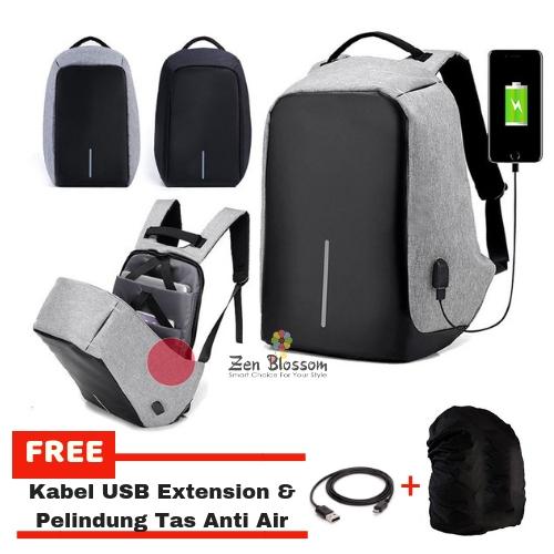 ZenBlossom Tas Ransel Anti Maling Laptop Travel Backpack USB Charger Support Anti Theft Model XD