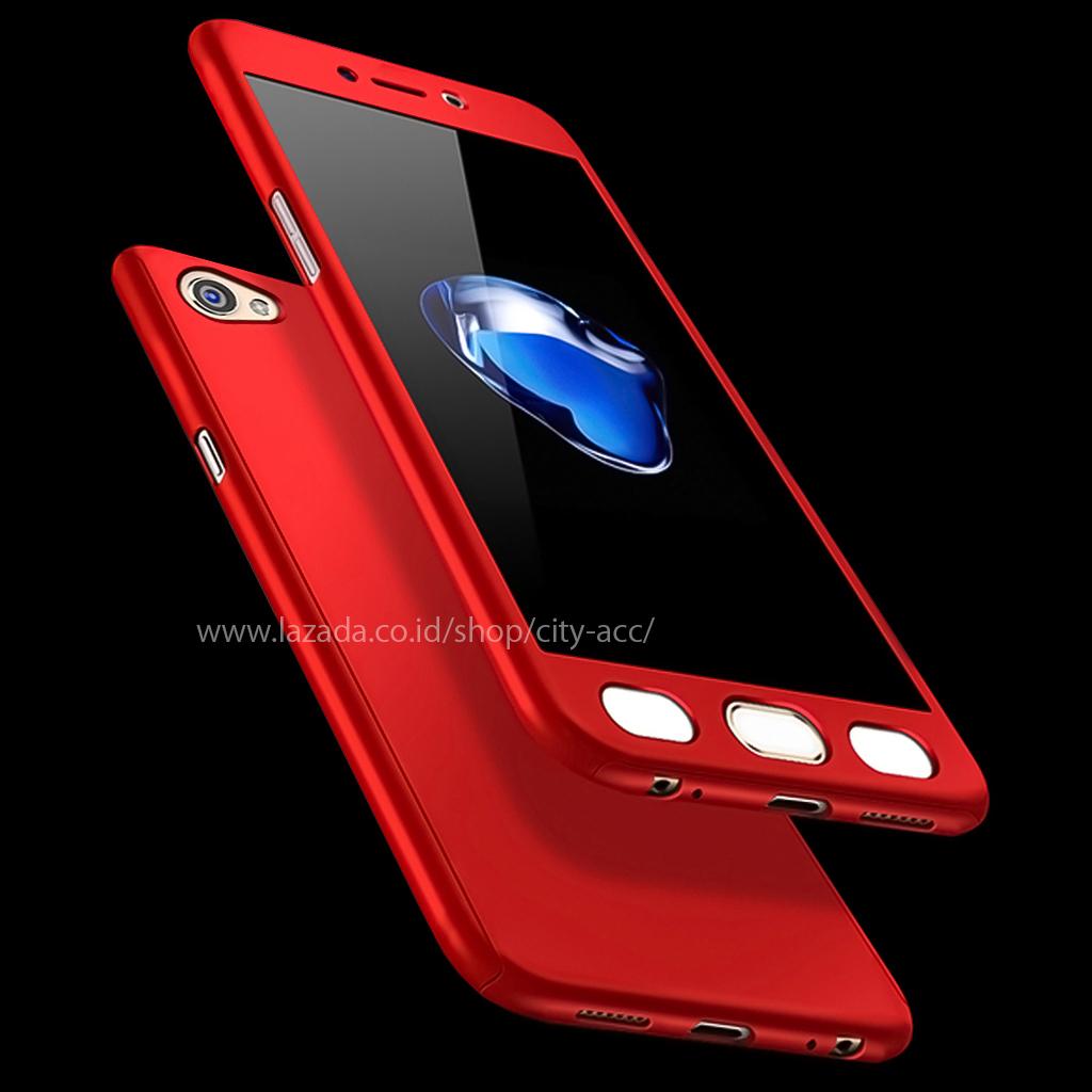 Case Front Back 360 Degree Full Protection for Oppo A57 - Red + Tempered Glass