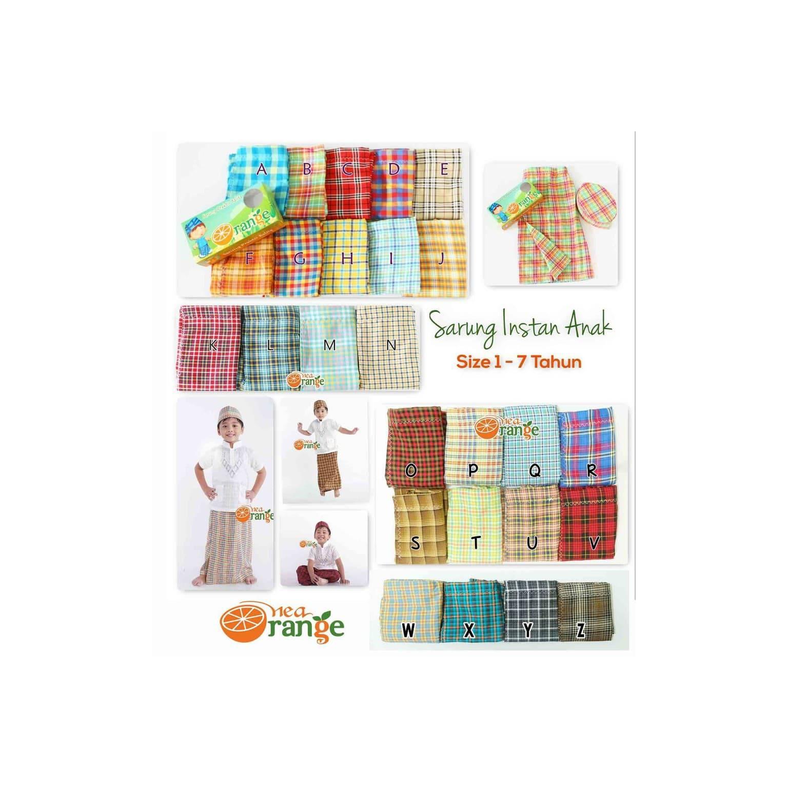 SARUNG INSTAN ANAK PECI DAN BAJU KOKO ORANGE USIA 1 TAHUN - MOTIF O