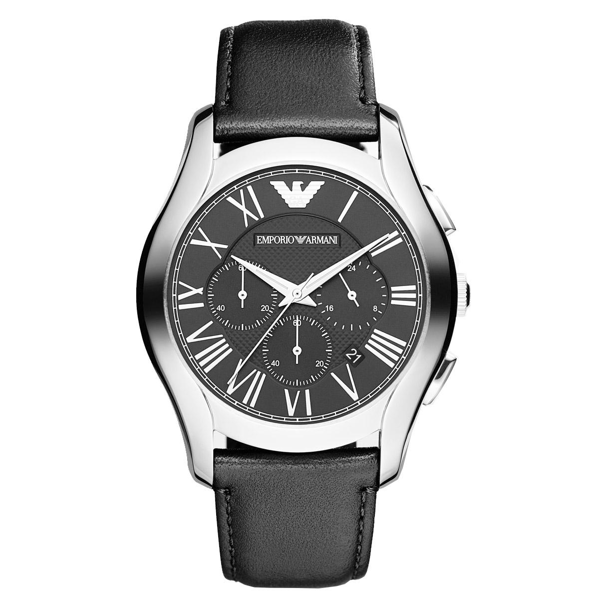 Emporio Armani Emporio Armani Valente Chronograph Black Stainless-Steel Case Leather Strap Mens NWT + Warranty AR1700