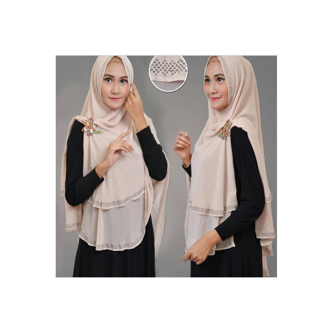 Kerudung Instan Syari Jilbab Almeira Cream Grey Stone Premium Murah