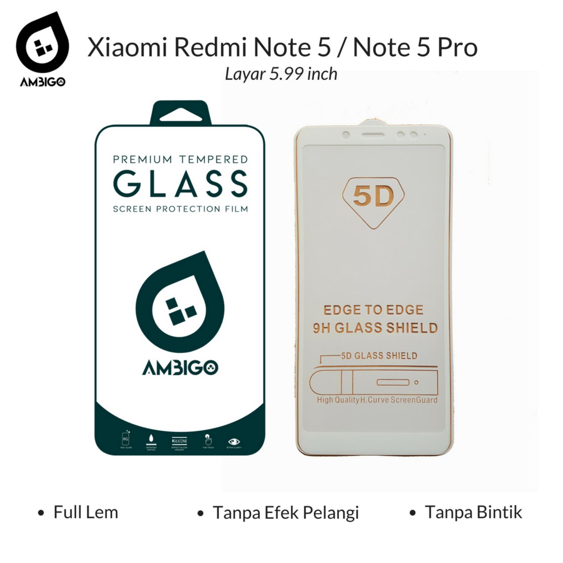 Accessories Hp Ambigo Tempered Glass 5D Full Cover Warna / Anti Gores Kaca Full Lem Untuk Xiaomi Redmi Note 5 / Note 5 Pro ( 5.99 inch ) - White