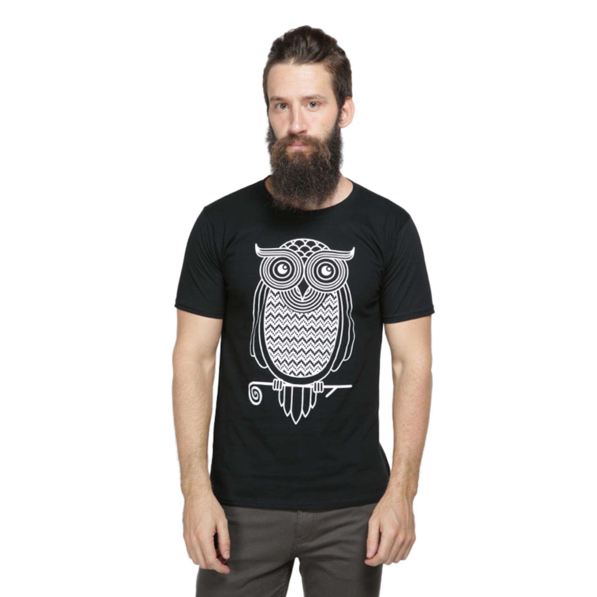 Vanwin - Kaos Distro Premium Pria Owl Kacamata - Hitam