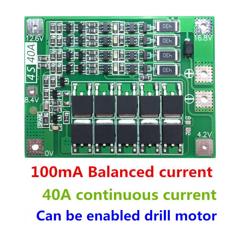 4S 40A Li.-ion Li.thium Bat.tery 18650 Charger PCB BMS Protection Board Module with Balance For Drill Mo.tor 14.8V 16.8V - intl