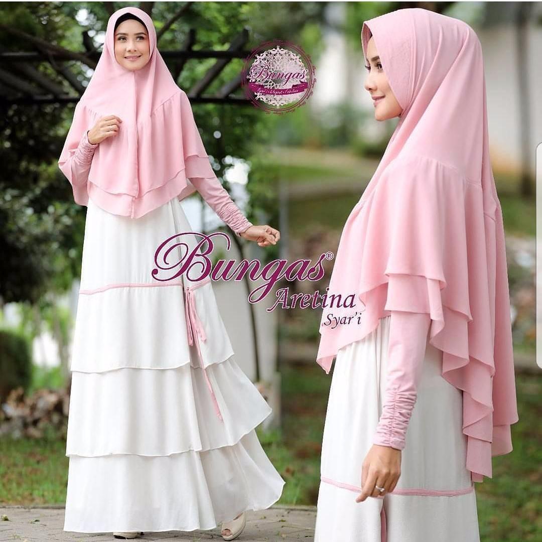 Gamis Aretina Syari Dress Jersey Super Baju + Kerudung Wanita Panjang Muslim Casual Wanita Pakaian Hijab Modern Baju Gaun Pesta Modis Trendy Terbaru 2018