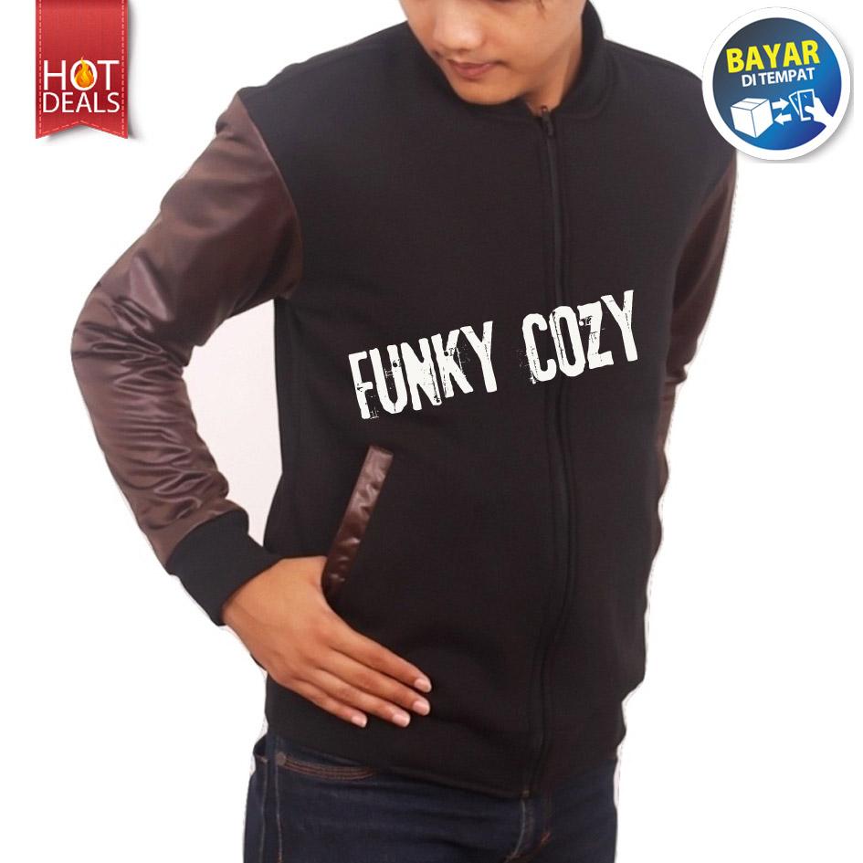 Funky Jaket Baseball Al Ghazali Style - Hitam Coklat