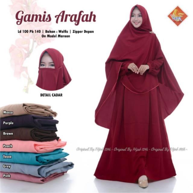 Gamis Polos Arafah Syari Original Hijab124k Set Khimar Free Cadar (Langsung Produsen) (Navy)