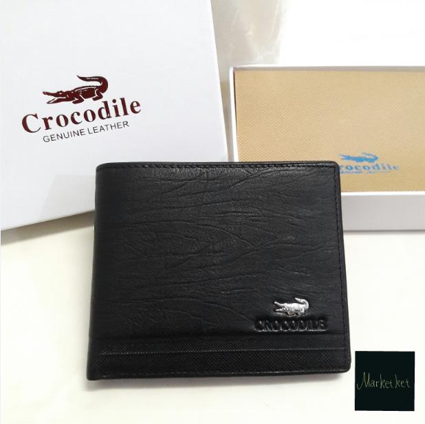 Dompet Kulit ASLI PRIA Crocodile C 1201 12 Lipat Pendek Tidur Original Ori Premium Cowhide Cow Hide Leather Impor Import Brand Cowo Cowok Laki Casual Formal Elegan Eksekutif Ritsleting Resleting Black Hitam