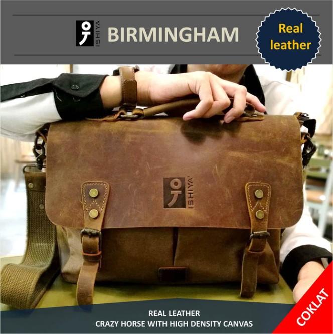 Tas Kerja Tas Kantor Pria + Tempat Laptop Kulit Asli Premium Birmingham