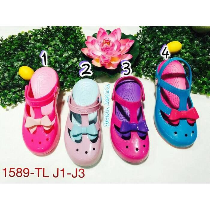 Promo Sandal Sendal Pita Anak Cewe Perempuan Model Croc Crocs Karet Gratis Ongkir