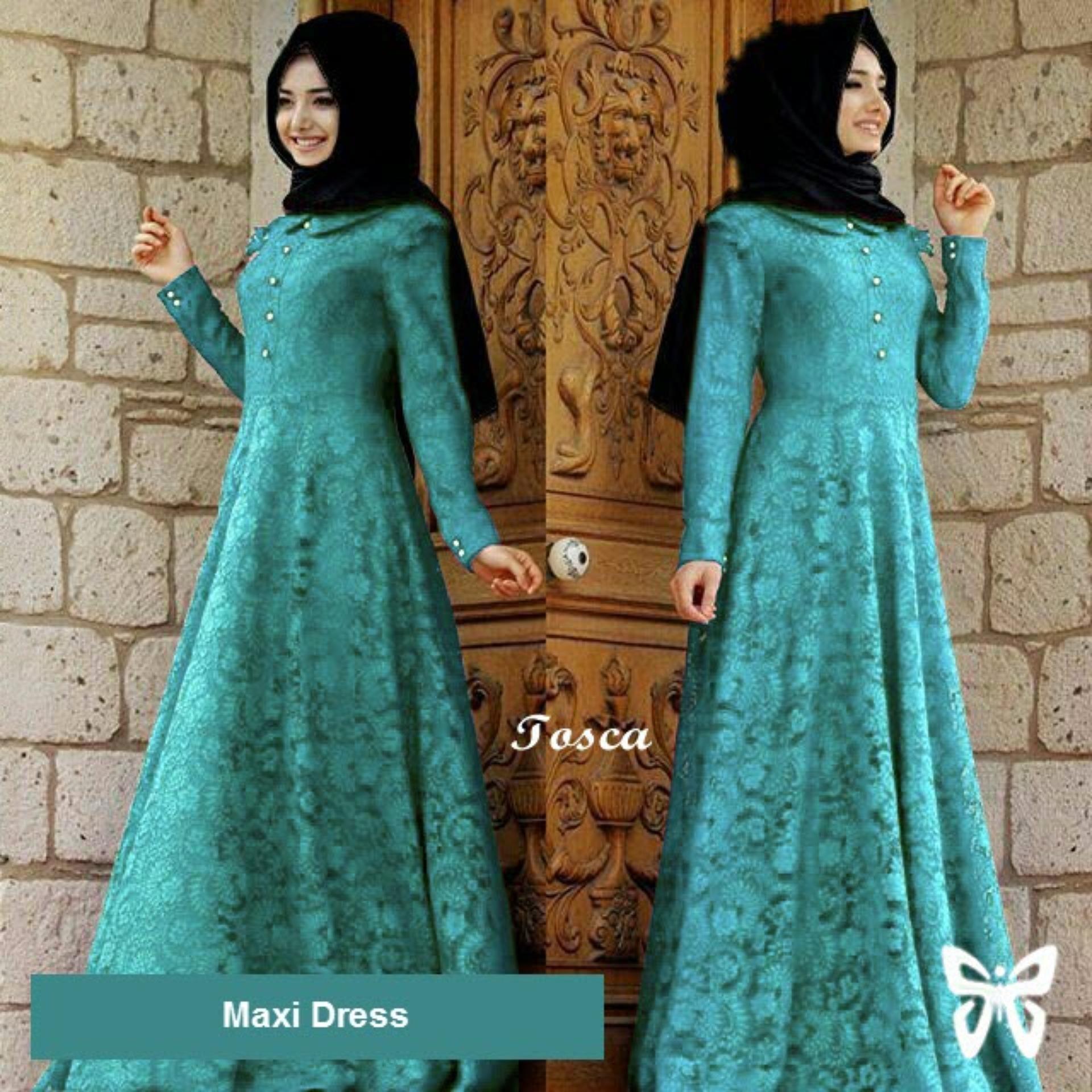 Maxi Dress Lengan Panjang Set 2 in 1 Brukat MSR073 / Gamis Syari / Gaun Pesta Muslimah / Baju Muslim Wanita Syar'i / Hijab Jilbab Pashmina / Kebaya Modern Brokat / Srzafana