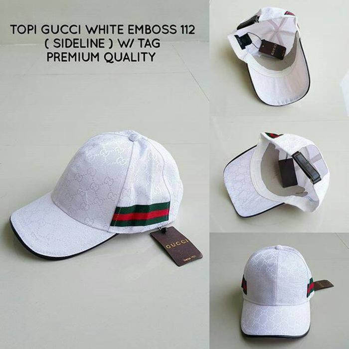 PROMO!!! topi gucci branded putih strip samping