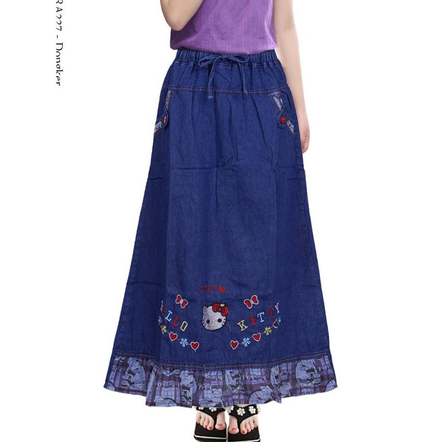 PROMO SALE - RA-04 ROK JEANS ANAK PANJANG BORDIR HELLOKITTY F001