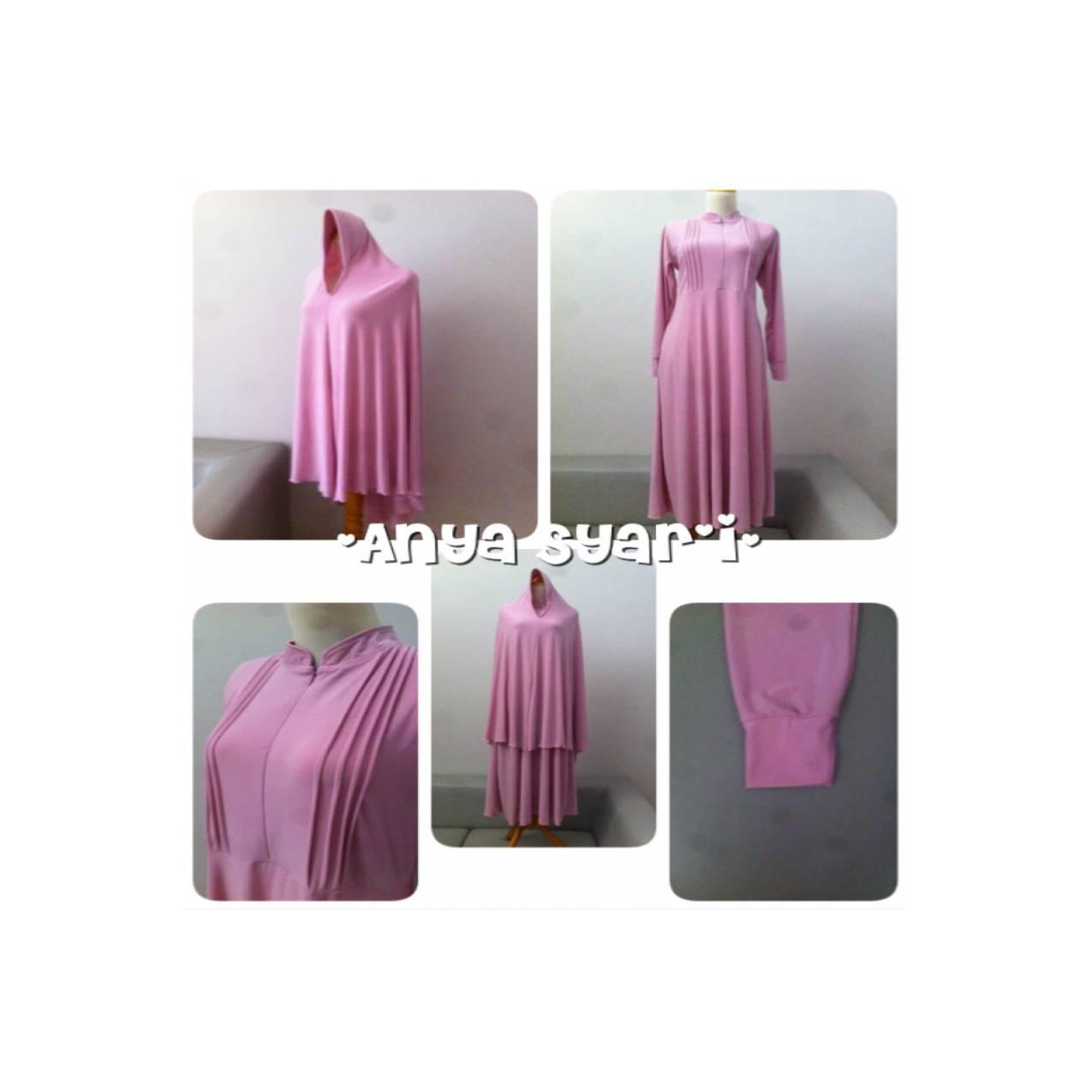 Gamis syar'i set bergo polos pink