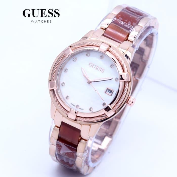 DISKON TERLARIS - Jam Tangan Wanita / Cewek Gueesss SK233 Rantai Rosegold Brown TERMURAH