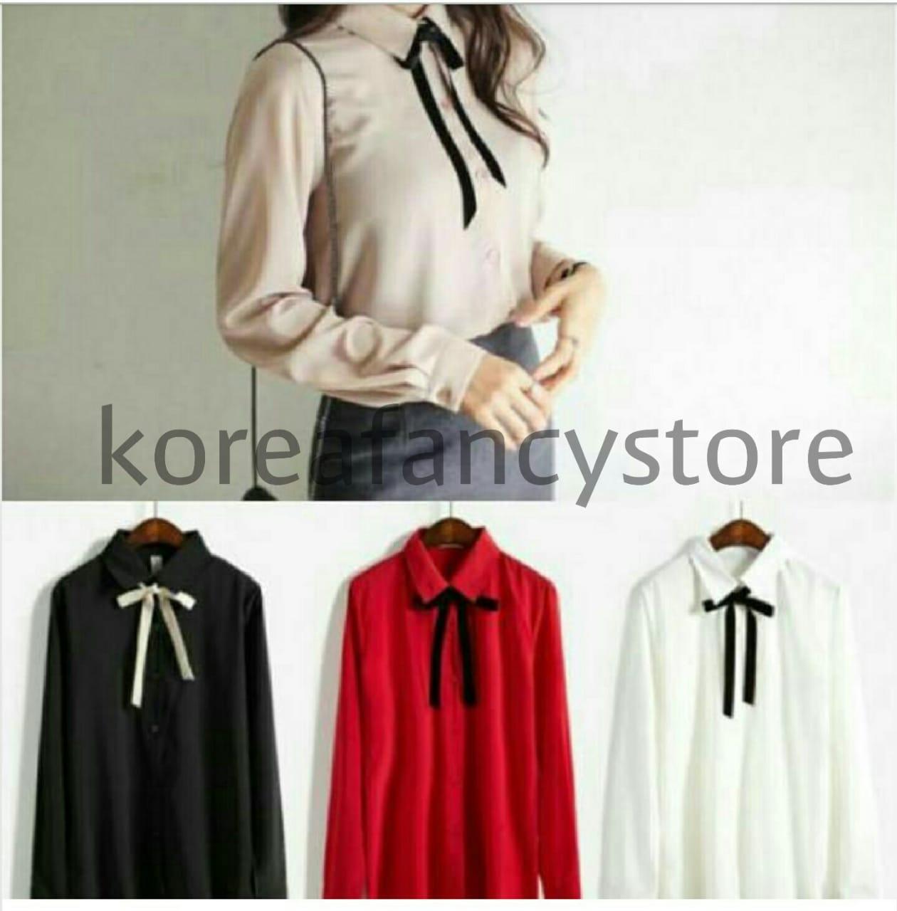 koreafancystore / risti / risti top / baju kemeja / kemeja wanita / blouse kantor / pakaian kantor / baju kantor / baju model korea / kemeja berpita / kemeja warna merah hitam