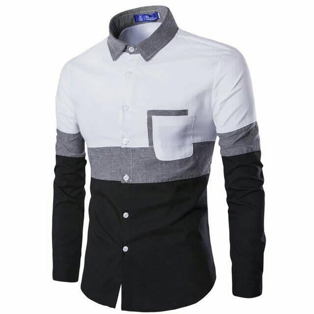 Kemeja Hem Pria Cowok Laki lengan panjang gaul korea style trendy putih simple lapis opaa