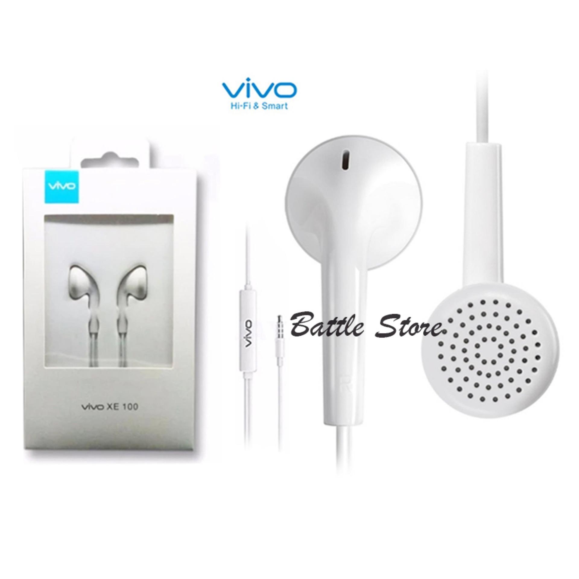 Headset VIVO V7 Plus Max XE100 Deep bass Sound system in-ear earphone with mic Jack 3.5mm High Quality Audio - putih