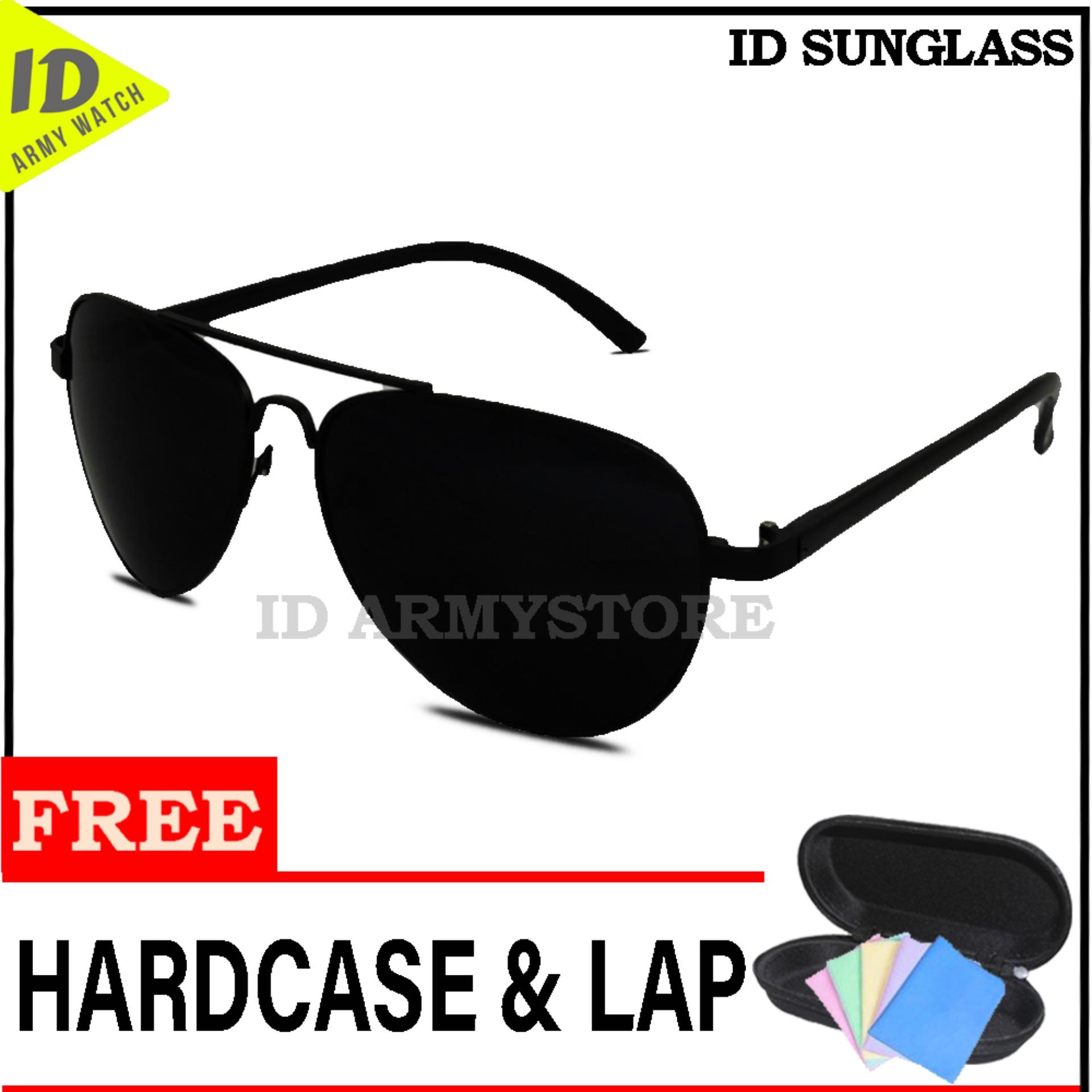 ID Sunglass - Kacamata Aviat Pria Wanita - Frame Hitam - Lensa Hitam SUN 1003-01