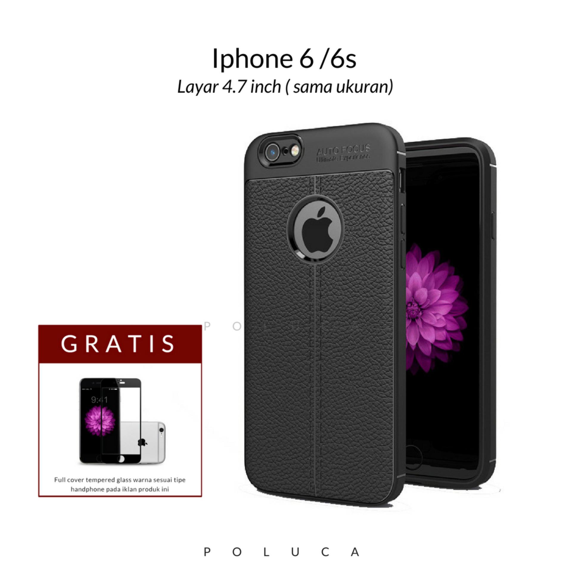 Poluca Luxury Case For Iphone 6 / 6s ( 4.7 inch ) Ultimate Experience TPU Leather Autofocus - Black + Gratis Full Cover Tempered Glass Warna