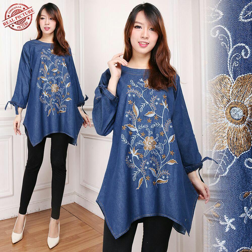 SB Collection Atasan Blouse Maulida Kemeja Jeans Jumbo Wanita
