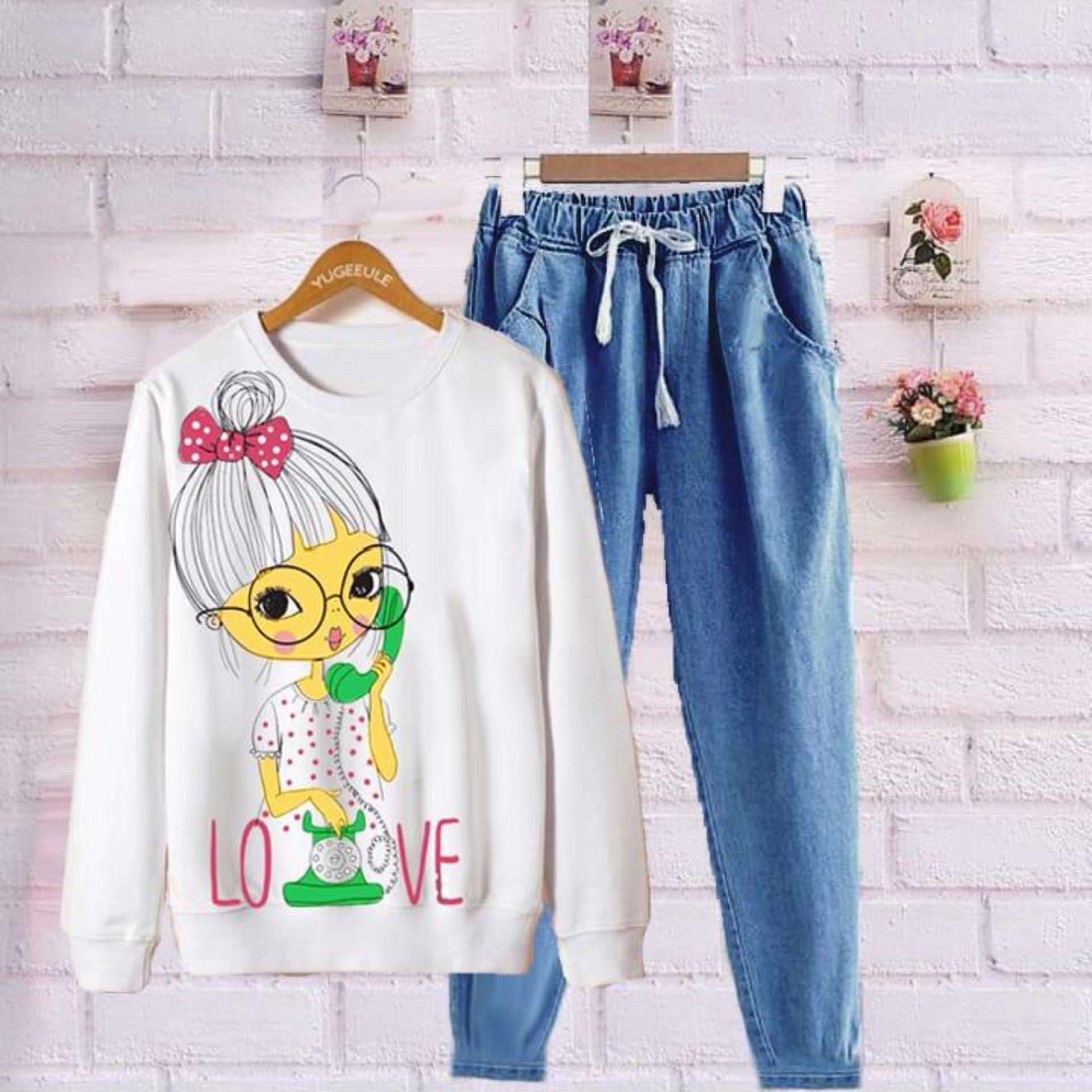Shoppaholic Shop Setelan Cew Pita Merah Denim (Baju + Celana)