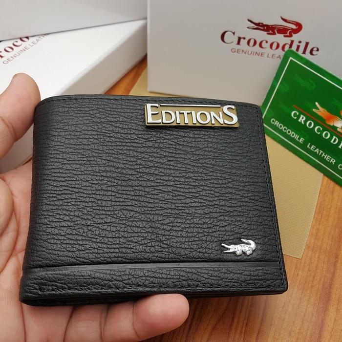 DOMPET KULIT ASLI IMPORT PRIA ED CROCODILE BLACK C1202-12 BRANDED | DOMPET KULIT PRIA ORIGINAL MURAH | DOMPET PRIA 3/4 | DOMPET PRIA CROCODILE