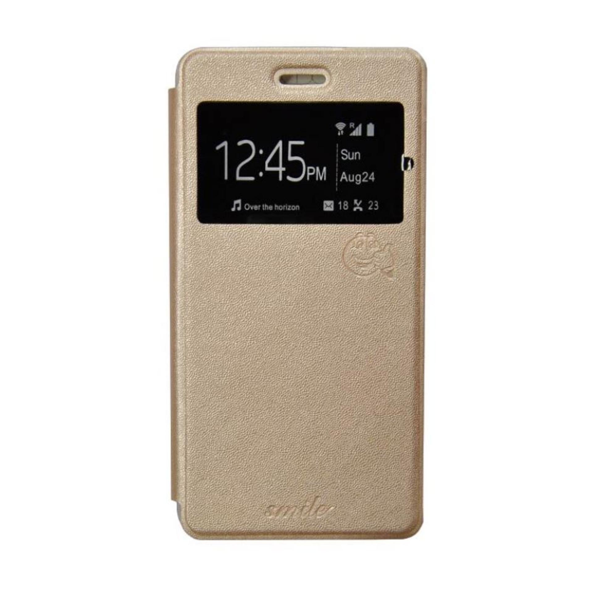Aldora Case For Samsung Galaxy A9 Pro Flip Cover Case Dengan Pelindung Layar Smile Series - Gold