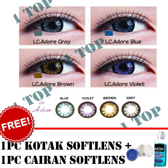 BEST SELLER Kontak Lens Softlens Living Color Adore : Biru, Coklat, Abu-abu, Violet Kualitas Bagus + FREE Lenscase + Cairan Softlens Dueba