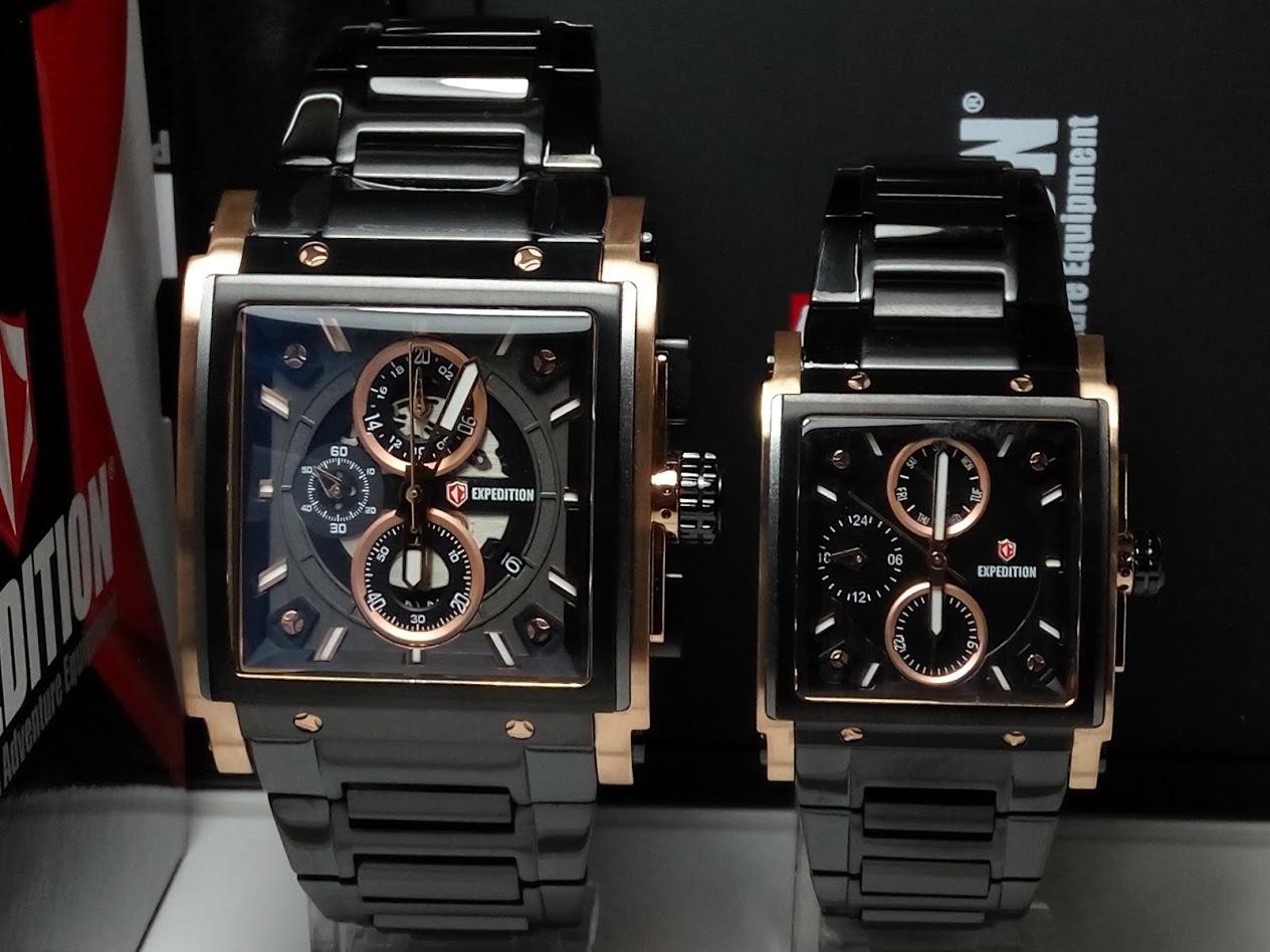 Expedition Jam Tangan Couple Expedition E6731MC/BF Black Rosegold Stainless Steel