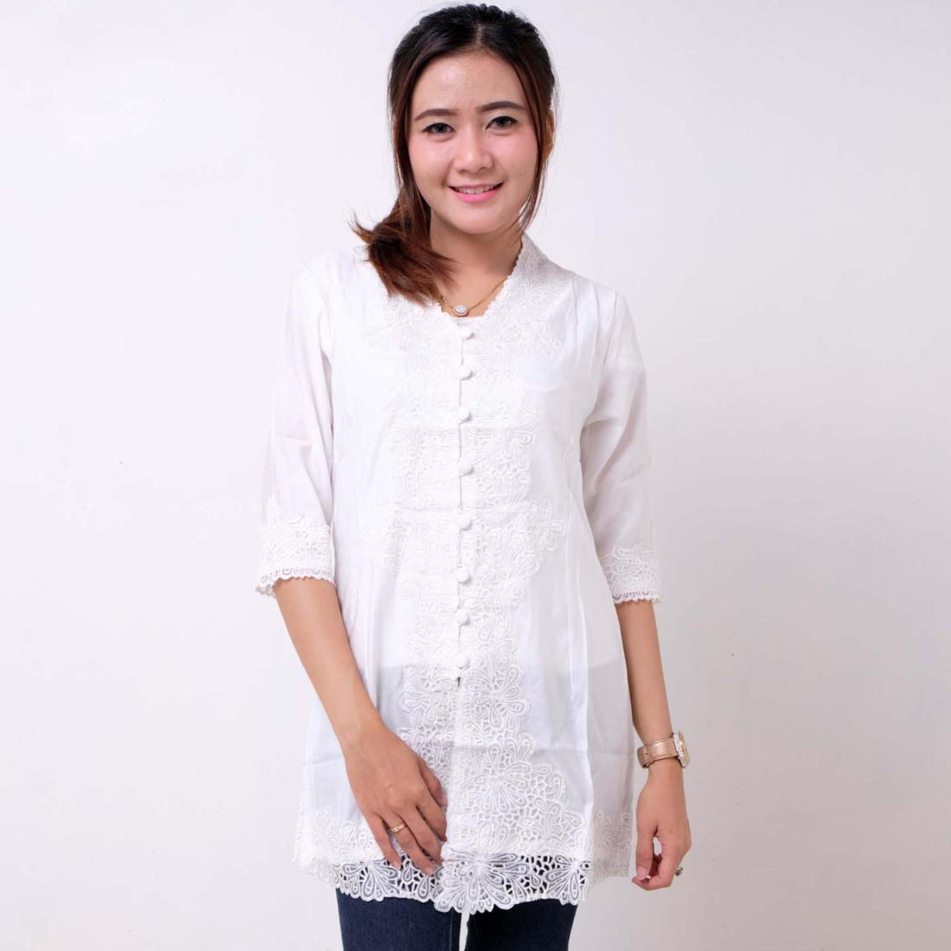 Batik Distro BA9207 Kebaya Wanita Encim Renda - Putih