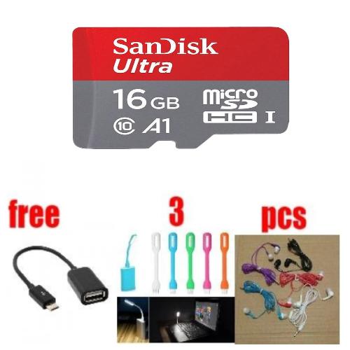 Sandisk Memory Card 16Gb Class 10 Free Lampu LED + Kabel OTG + Hansfree Music Angel
