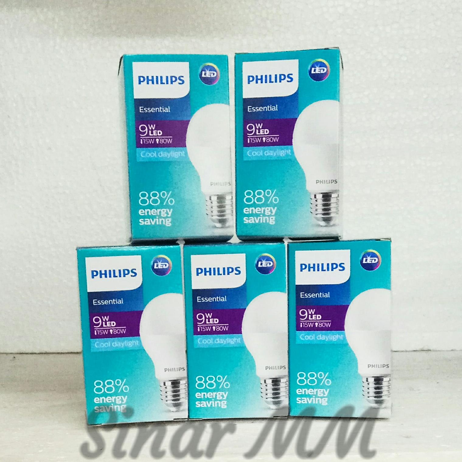 Paket 5 .. Lampu Philips Led Essential 9 watt / 5 pcs .. PUTIH