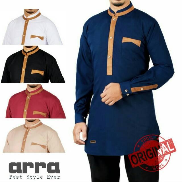 kurta pakistan slimfit al qarni dengan motif list kain hedlong (Maroon)