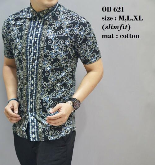 Baju Kemeja Batik Model Terbaru Slimfit Tangan Pendek Pria OB 621