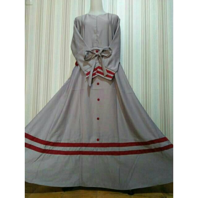 Gamis syakira shakira baloteli kancing plat polos kombinasi Dress syari gamis modern remaja shabby (grey plat hitam)